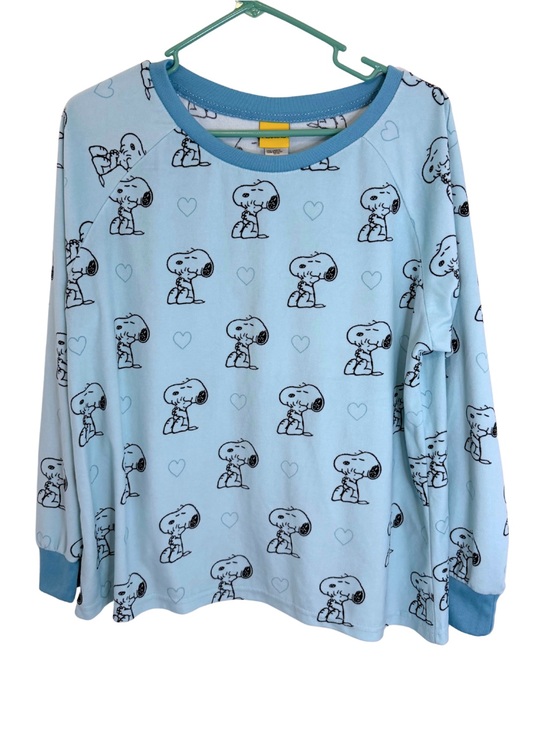 Peanuts Other - 3/$20 Peanuts Light Blue Snoopy & Woodstock Print Long Sleeve Fleece Pajama Top
